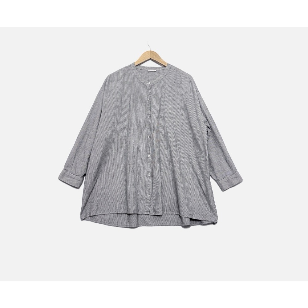 Eileen Fisher Womens Linen Blend Button Top 2X Sustainable Beachy Lightweight